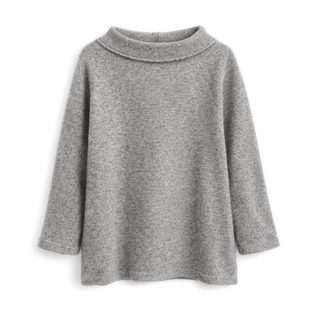 LOFT Gray Fuzzy Sweater XL Boxy Mock Neck Soft Cozy Knit Relaxed‎ Lagenlook Top